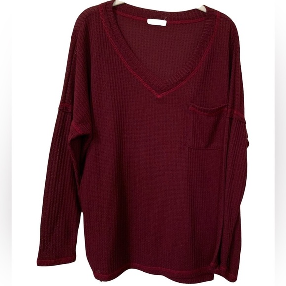 Reb in J 220 Wine Burgundy Maroon Waffle Knit Top Oversized for Comfort - Picture 2 of 9